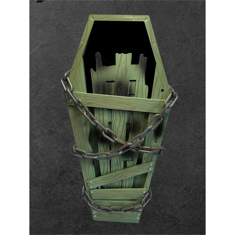 Gemmy Animated Coffin Halloween Prop Green Zombie Chains Sound Motion -Read